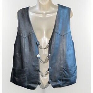 Echtes Leder Men’s Leather Vest Vintage Size 42 With Pow- Mia Extenders  Laced